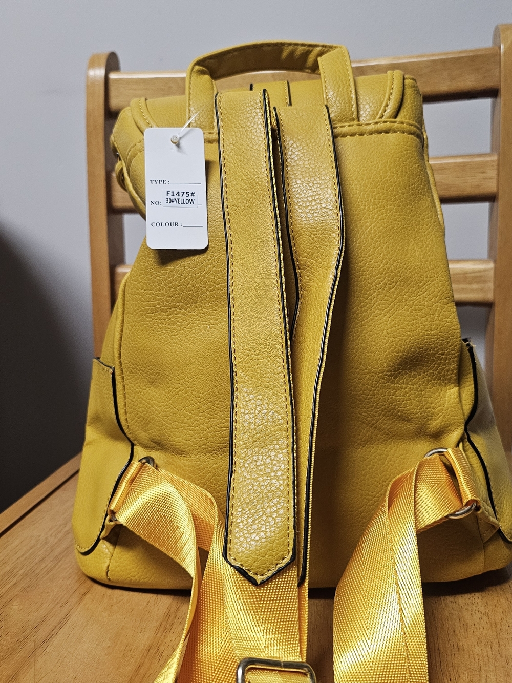 Gold Mustard Yellow Faux Leather Backpack Travel CarryOn Purse Versatile - Picture 3 of 5